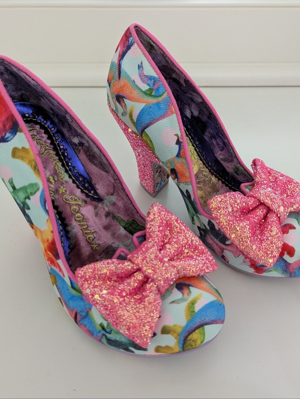 NWOB! Irregular Choice Iconic Nick Of Time Dinosaur Glitter Pump Heels Size 6.5
